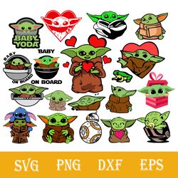 Baby Yoda Bundle SVG, Yoda SVG, Satr Wars SVG PNG DXF EPS File