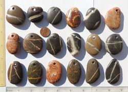 18 GENUINE top drilled sea pebbles sea rocks sea glass surf tumbled beautiful for jewelry LARGE 34-50 mm in length