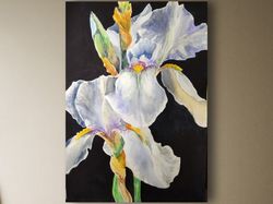 White flowers painting original watercolor artwork irises painting 10 by 15 inches