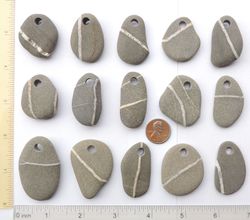 15 GENUINE top drilled sea pebbles sea rocks sea glass surf tumbled beautiful for jewelry LARGE 32-47 mm in length