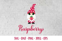 Raspberry SVG calligraphy lettering and gnome holding berry