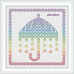 Cross stitch pattern umbrella rain silhouette mehndi east ornament rainbow ethnic panel counted crossstitch patterns PDF