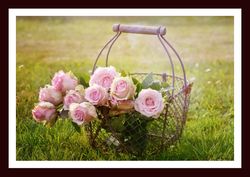 Pink Roses Wall Decor Scenery Print Framed Under Glass Wooden Frame For Home & Office Decor 45X30 Cm For Decor & Gifting