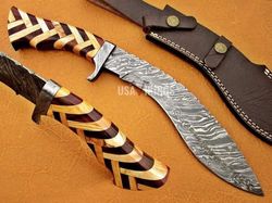 Beautiful Handmade Damascus Fantasy Dagger Knife With Golden Bone Handle And with FREE Leather Sheath, Gift Giving Knife