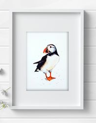 Puffin watercolor 8x11 inch original watercolor bird painting art home decor by Anne Gorywine