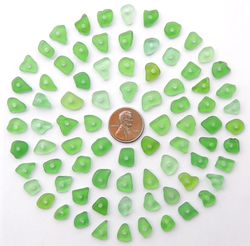 80 GENUINE center drilled sea glass beach surf tumbled jewelry 9-12 mm in length, green