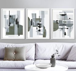 Grey Prints Abstract Geometric Posters Set of 3 Digital Download Gray Wall Art Large Art Concept Art Abstract Painting