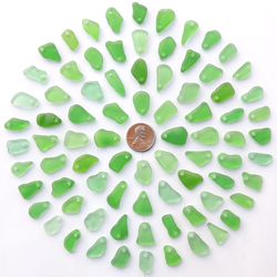 80 GENUINE top drilled sea glass beach surf tumbled jewelry 14-18 mm in length, green