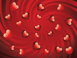 Red hearts and background with beams illustration