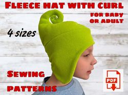 Fleece Hat with Curl Sewing Pattern in 4 Sizes For Baby or Adult, Gnome Hat Pattern, Smurf Hat Pattern