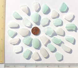 30 GENUINE top drilled sea glass beach surf tumbled jewelry 20-25 mm in length, white aqua seafoam sea foam