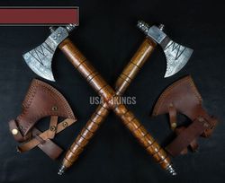 Custom Gift Forged Carbon Steel Viking Axe with Rose Wood Shaft with FREE Leather Sheath, Best Birthday Gift