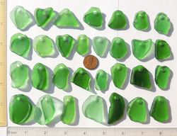 30 GENUINE top drilled sea glass beach surf tumbled jewelry LARGE 24-42 mm in length, green