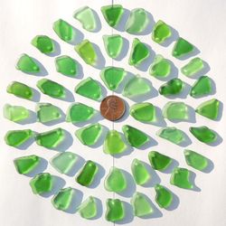 48 GENUINE top drilled sea glass beach surf tumbled jewelry 17-22 mm in length, green