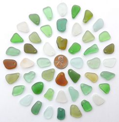 48 GENUINE top drilled sea glass beach surf tumbled beautiful for jewelry 16-21 mm in length, colorful multicolor