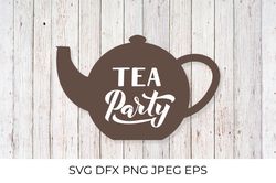 Tea party calligraphy hand lettering on tea pot SVG