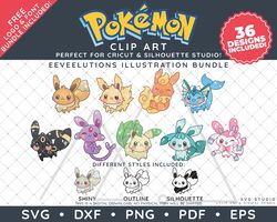 Pokemon Clip Art SVG DXF PNG PDF - Kawaii Eeveelution Illustrations Plus FREE Logo & Font!