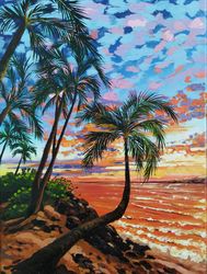 acrylic painting tropical sunset original interior painting