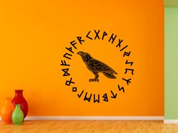 Raven Of Odin Sticker Scandinavian Mythology Runes Symbols Wall Sticker Vinyl Decal Mural Art Decor