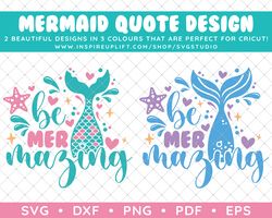Clip Art Vector Decal Vinyl Design Graphics SVG / DXF / PNG - Cute Mermaid Typography Quote Design: Be Mermazing