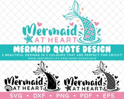 Clip Art Vector Decal Vinyl Design Graphics SVG / DXF / PNG - Cute Mermaid Typography Quote Design: Mermaid At Heart