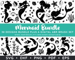 Clip Art Vector Decal Vinyl Design Graphics SVG / DXF / PNG - Mermaid Silhouette Design Bundle