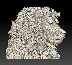 3D Model STL file Panel flowered lion head for CNC Router Engraver Carving 3D Printing