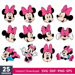 Minnie Mouse Bundle SVG, Minnie Face SVG, Cartoon Minne SVG