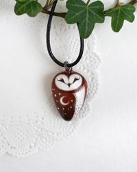 Barn Owl Pendant Necklace, Barn Owl Figurine, Owl Gift Figurine