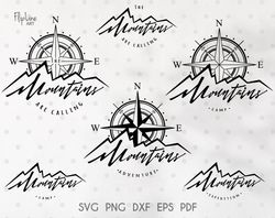 Compass rose SVG & PNG clipart, The Mountains Are Calling.