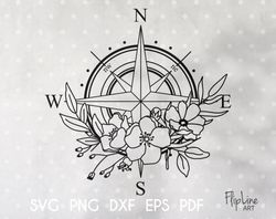 Wildflower Compass rose SVG & PNG clipart, Floral Compass