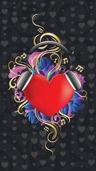 Bright red heart with big headphones design
