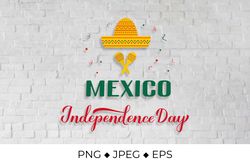 Mexico Independence Day lettering with sombrero and maracas