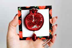 Beaded Pomegranate brooch Hand embroidery pomegranate pin badge Pomegranate lapel pin Brooch pin gift Punica granatum