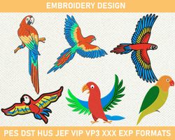 Parrot Machine Embroidery Design, Ara Parrot Embroidery Designs 3 size