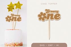 Groovy one cake topper svg, First Birthday svg laser file