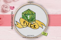 Xmas dice cross stitch pattern Ornaments D20 gamer Geek nerd game Funny subversive quotes