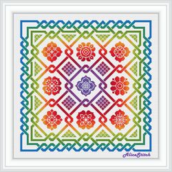 Cross stitch pattern Panel Celtic knot Sampler flowers Rainbow ornament abstract pillow counted crossstitch pattens PDF