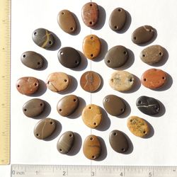 24 GENUINE double drilled sea pebbles sea rocks sea glass surf tumbled beautiful for jewelry 22-23 mm in length