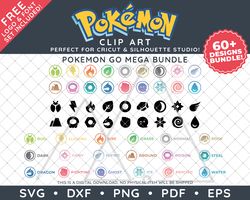 Pokemon Clip Art Design SVG DXF PNG PDF - 60 Plus Designs Pokemon Go Mega Bundle Plus FREE Logo & Font!