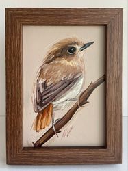 Bird Painting Flycatcher Oil Painting in frame 3.5x5inch animalistic artwork