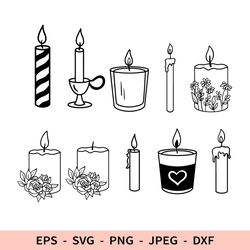 Burning Candle Svg Christmas Dxf File for Cricut Outline Floral candles Png