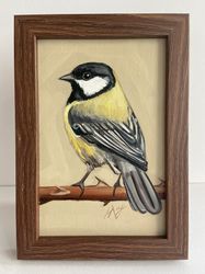 Bird Painting Great Tit Oil Painting in frame 4x6inch  animalistic artwork