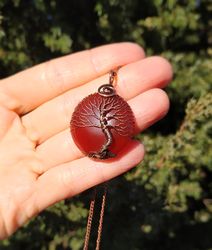 red carnelian wire wrap tree of life pendant, 10th wedding anniversary gift for wife, 10 year anniversary gift for her