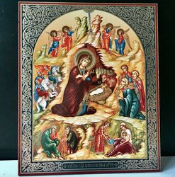 the nativity of christ icon, christian icon, lithography print : size: 8,5" x 7"