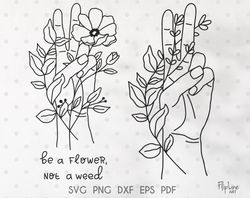 Flower Bouquet SVG & PNG botanical clipart, Peace sign.