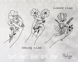 Hand with flowers, Wildflower SVG & PNG botanical clipart