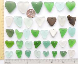 37 GENUINE top drilled sea glass beach surf tumbled beautiful HEARTS for jewelry 13-27 mm in length, colorful multicolor