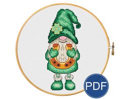 Lucky irish gnome for cross stitch pattern