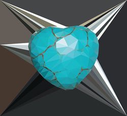 Low poly heart of turquoise color with cracks